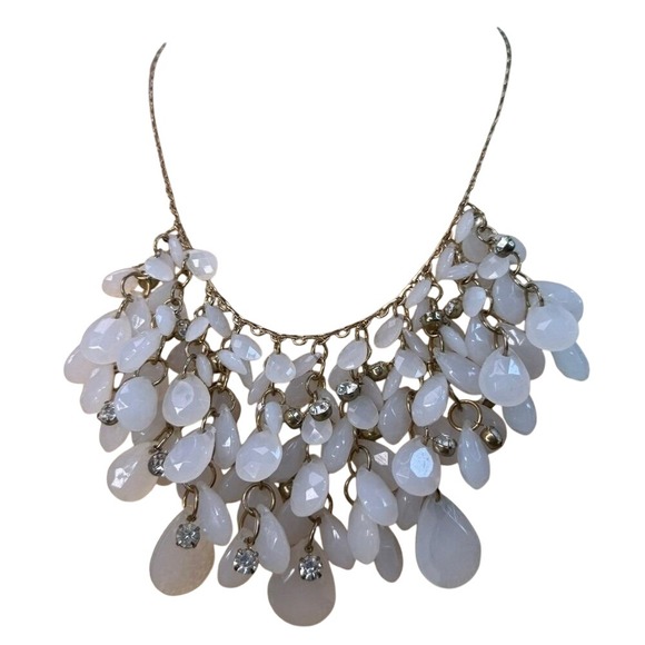 Natasha Jewelry - Natasha Bib Necklace White Teardrop Statement Rhinestone Glam Bridal